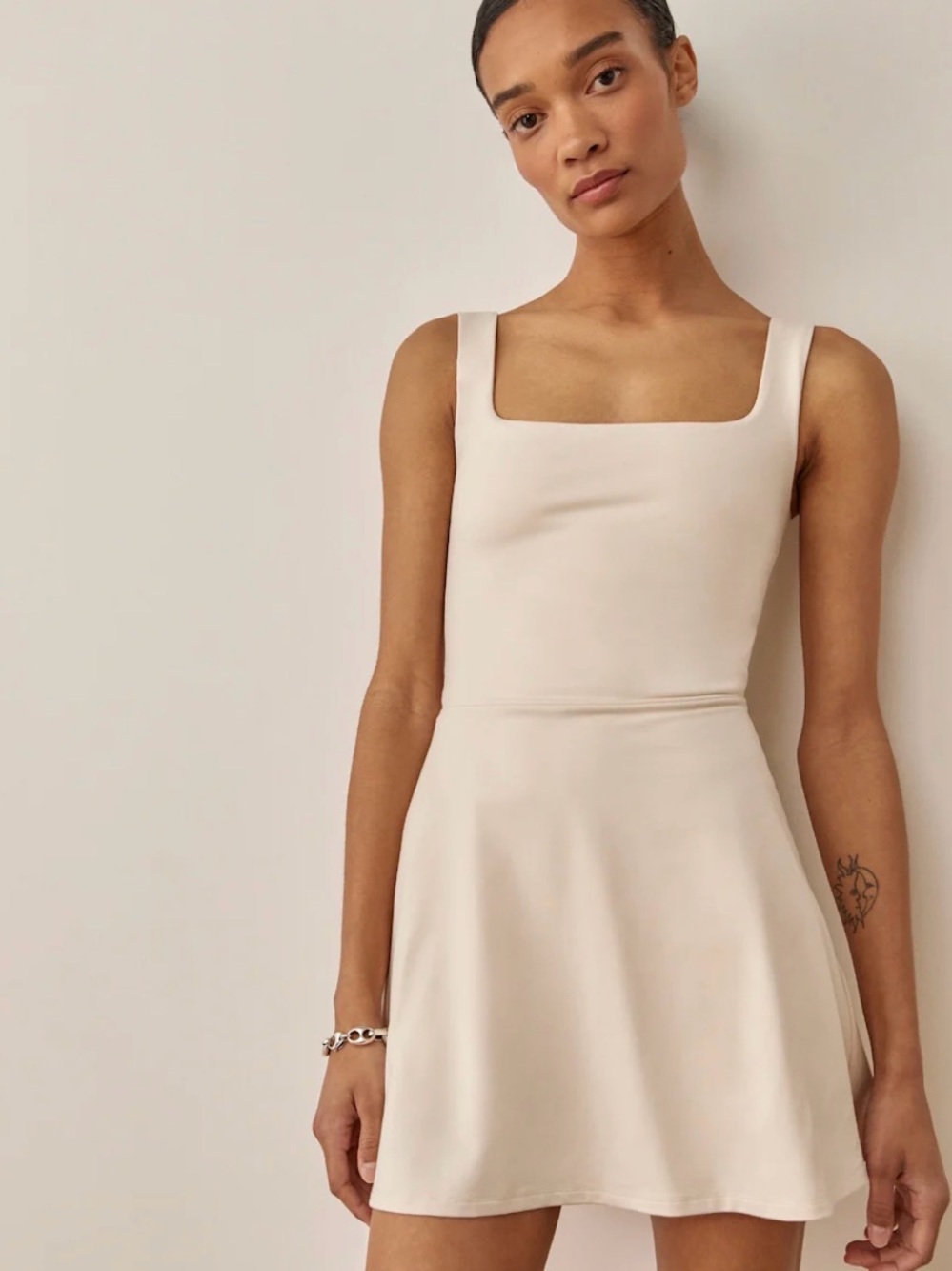 Reformation Cream Square-Neck Mini Dress